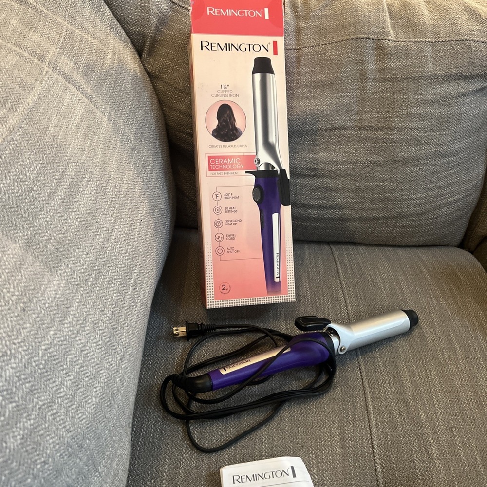 Remington 1 & 1/4" Ceramic Clipped Curling Iron,  Relaxed Curls Purple Preowned